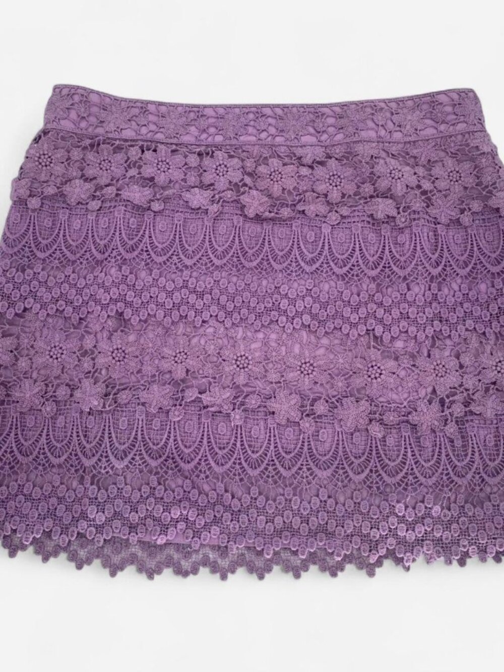Size 8 American Eagle Lavender Tiered Floral Lace Mini Skirt Pastel Purple